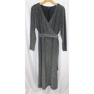 Alfani Womens Silver Long Sleeve Faux Wrap Belted Midi Dress M NWT